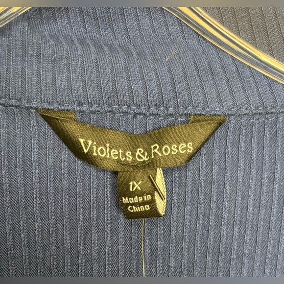 NEW VIOLETS & ROSES COLLARED BUTTON V-NECK BODYSUIT CAREER BLOUSE 1X BLUE 0628 - Picture 4 of 8